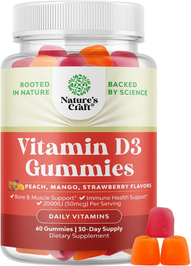 Natures Χειροτεχνία Βιταμίνη D3 Gummies για την καθημερινή ευεξία - Delicious D Ενήλικες με 2000IU ανά υπηρεσία μυών των οστών & ανοσοποιητική υποστήριξη Μη-ΓΤΟ Ζελατίνη Χωρίς γλουτένη (30 Ημέρα προσφοράς)