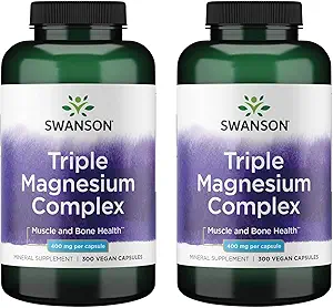 Swanson Triple Magnezyum Kompleksi - Mineral Tamam - Doğal Destek - Citrate, Hoffman & Aspartate - (300 Capsules, 400 mg Her, 2 Pack)