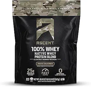 Yüzde 100 Whey Protein Tozu - Post Workout Whey proteini, Zero Yapay Flavors & Sweeteners, Gluten Free, 5.5g BCAA, 2.6g Leucine, Military Exclusive, Mocha Cold Brew 1.7 lb