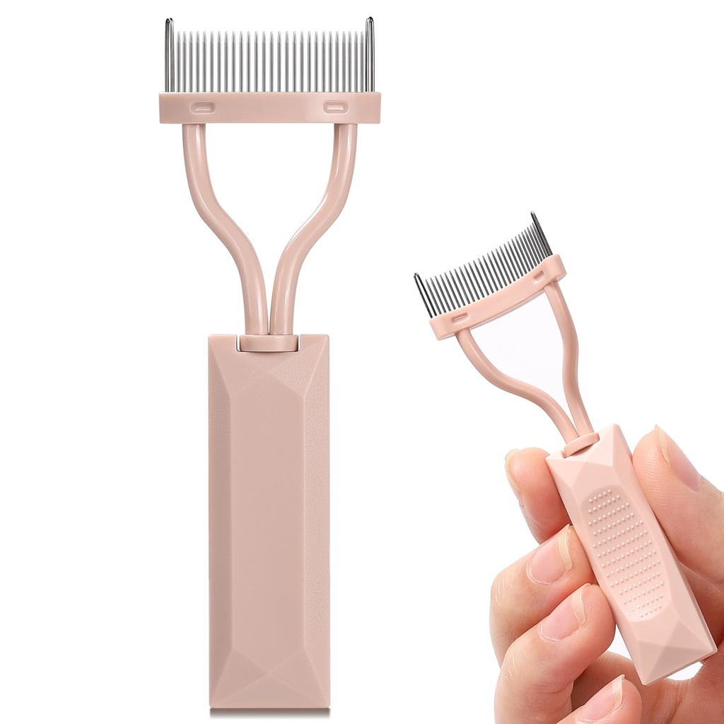 Eyelash Comb Broken, Arc Tasarlanmış Lash Definer Comb Makyaj Mascara Comb Applicator With Cover, Eye Cosmetic Brush Tool (Naked Pink)