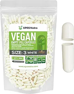 XPRS Nutra μέγεθος 3 άδεια κάψουλες - 500 κόμης άδειο Vegan - χορτοφαγικά χάπια - DIY φυτική κάψουλα πλήρωσης - Veggie χάπια (λευκά)