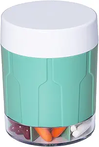 Betife Extra Large Supplement Organizer, Weekly Pill Organizer Bottle, Daily Pill Dispenser with 7 Large Compartments, Organizer to Hold 7 Day Vitamin Medication, 21 Labels and a Cleaning Brush (Cyan)