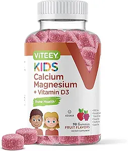 VITEEY Kids Calcium Gummies + Vitamin D3 & Magnesium Citrate for Kids and Teens - Supports Bone Health, Immune Support, Energy & Muscle Function - Gluten Free, GMO Free - Tasty Chewable Fruit Flavored