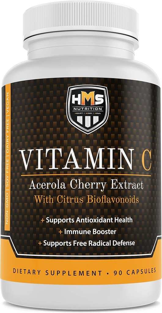 Acerola Cherry και Citrus Bioflavonoids Vitamin C συμπλήρωμα - Υποστηρίζει Αντιοξειδωτική υγεία, ανοσοενισχυτής - Vegan, οργανικά - 90 κάψουλες, 90 ημέρες Suply
