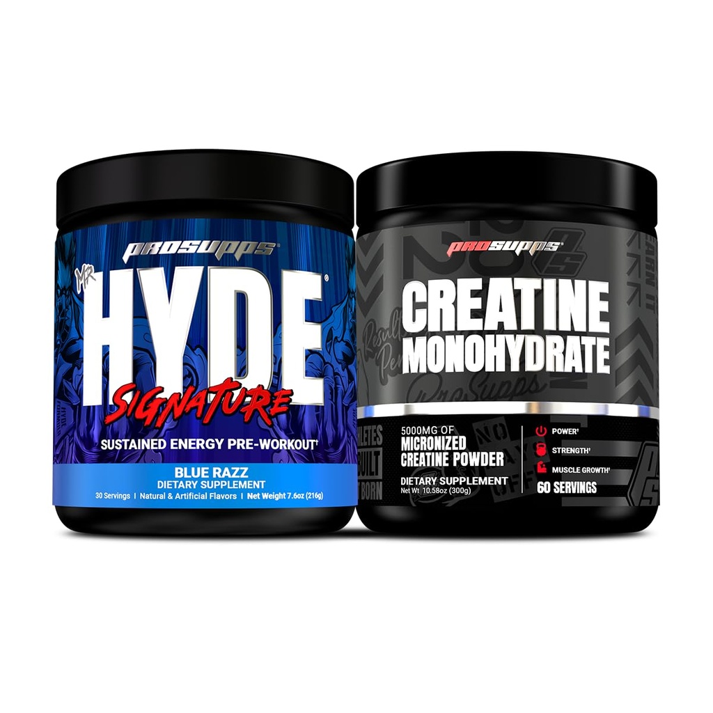 PROSUPPS Hyde Signature Παρατεταμένη προ-εργασία, Blue Razz, 30-servings και Createine 300 Bundle