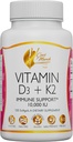 Cocó Mart N.M.D Vitamin D3+K2 10.000 IU - Kadınlar ve Erkekler için yüksek Potency Supplement, Immune Support, Bone & Joint Health - Vegan, Gluten-Free, Non-GMO, 4 Ay Supply, 250 mcg D3, 180 mcg of K2