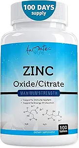 Aamatec Life Zinc Supplement 50 mg - Οξείδιο/Citrate για την υποστήριξη του ανοσοποιητικού και του μεταβολισμού - Vegan Zinc 50mg Υποστηρίζει την καρδιά και την υγεία των ματιών - 100 Πίνακες για άνδρες και γυναίκες