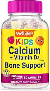 WellYeast Calcium 500mg + Βιταμίνη D3 1000 IU (25 mcg) Gummies for Kids - Υγεία των οστών και μυϊκή προμήκυση, Ανοσοποιητική υποστήριξη Gummy, Μη ΓΤΟ, Χωρίς γλουτένη, Ανακατέψτε Fruit Flavors - 60 Gummies