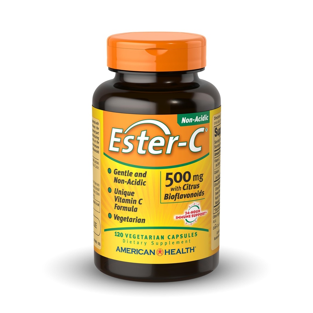 Amerikan Sağlık Ester-C 500 mg Citrus Bioflavonoids - 120 Vejetaryen Capsules - 24 Saat Immune Support - Non-GMO, Vegan, Gluten Free - 60 Hizmetler