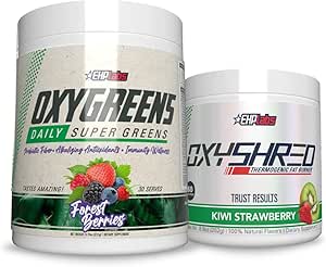 EHP Laboratuvarları OxyShred + OxyGreens Sche - Termogenic Pre Workout Toz & Kedding Supplement, Klinik olarak Proven Preworkout Toz - Daily Super Greens Toz, Spirulina Toz, Greens Super
