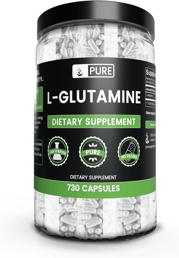 Pure Original Materialss L-Glutamine (730 Capsules) No Magnezyum Or Rice Fillers, Always Pure, Lab