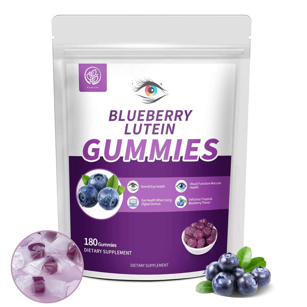 Blueberry Lutein Eye Vitamins Gummies with 180 Count - 3 Ay Supply, Vegan Eye Health Supplement for Kids and Adult, Lutein Gummies for Vision Clarity and Blue Light Support