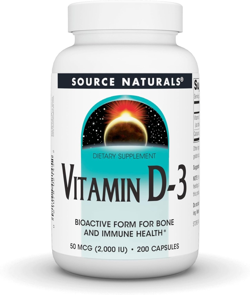 Source Naturals Vitamin D-3, Bioaktif Form for Bone & Immune Health*, 2000 IU - 200 Capsules