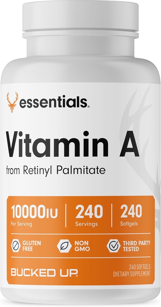 Bucked Up Vitamin A 10000IU Per Service, Essentials (240 Hizmet, 240 Softgels)