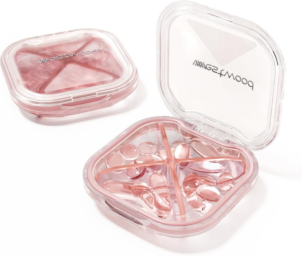 1 Pack Small Pink Pill Organizer, 4 Karşılaştırmalar, Compact Şık Cute Travel Camping Pill Box Günlük Tıp Pill Case, Portre Vitaminleri, İlaçlar ve Tamamlayıcılar