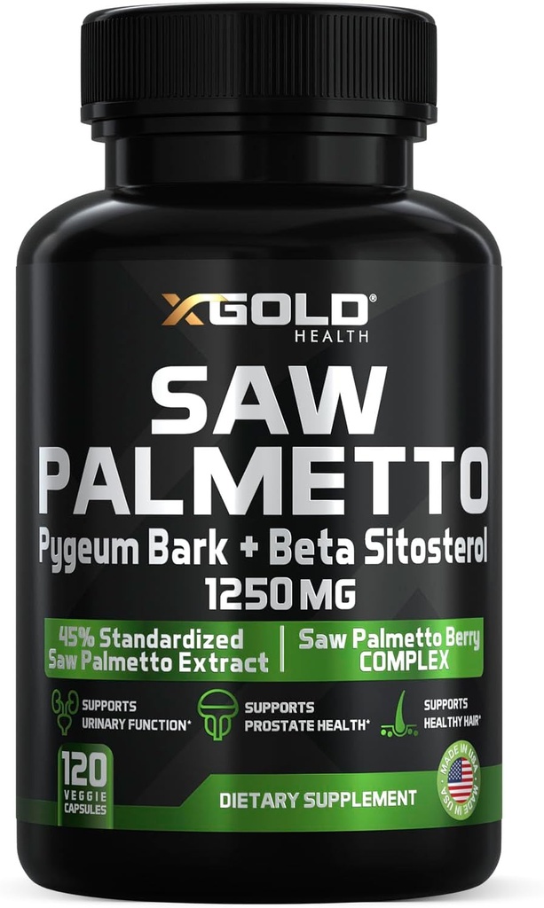 X Gold Health Saw Palmetto Erkekler için Prostate Supplement | Pygeum Bark | Beta Sitosterol Supplement | Potent 3X Formula | Urinary Function Prostate | USA Blocker Hair Growth / 4 Moon Supply Made in USA