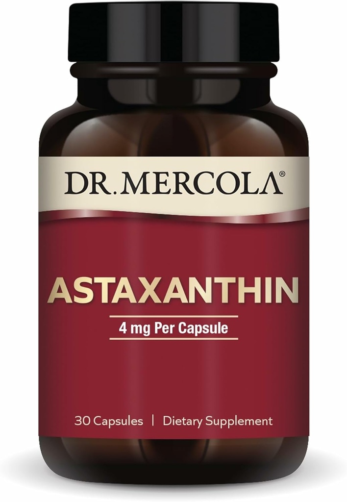 Dr. Mercola Organik Astaxanthin - 4 mg Astaxanthin - Güçlü Antioksi Desteği - Organik Mikroalgae Ekstraksiyon - Non-GMO, Gluten-Free & Soy-Free - 30 Capsules (30 hizmet)