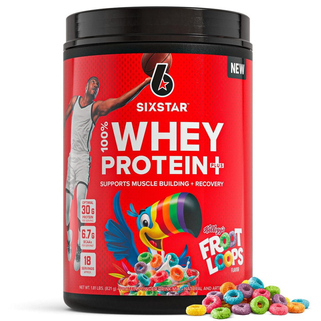 Six Star Whey Protein Toz Plus - Kas Building & Recovery Formula with Whey Isolate Toz, BCAAs, 30g Protein, Immune Support - Post-Workout Supplement - Kellogg's Froot Loops Flavor, 1.8 lbs