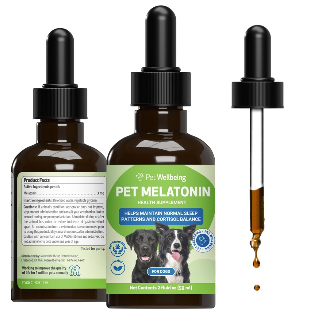 Hayvanlar için Pet Wellatonin - Adrenal Sağlık, Cortisol Dengesi, Normal Uyku Desenlerini Korumaya Yardım - Veterinarian-Former Sıvı Supplement 2 fl oz (59 ml)