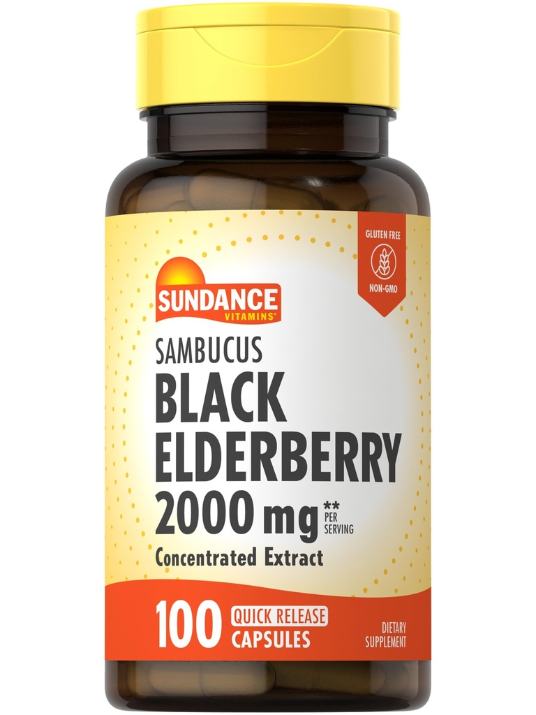Sundance Sambucus Black Elderberry Capsules | 2000 mg | 100 Count | Non-GMO ve Gluten Free Supplement Supplement
