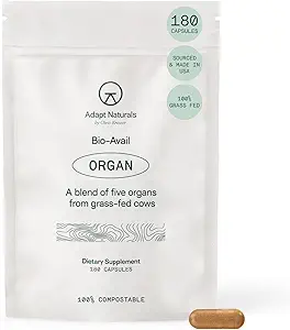 Adapt Naturals Organ Supplement, Bio available Grass Fed Beef Liver Capsules, Liver, Heart, Kidney, Pancreas & Spleen, Support Liver Cleanse Detox & Tamir | Source of CoQ10-30 Days Supply