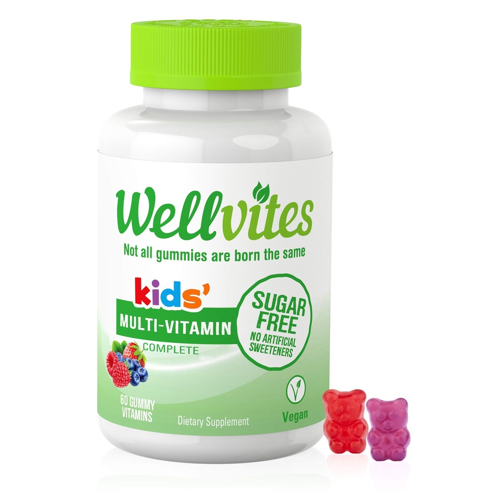 Wellvites Kids Multivitamin Gummies - Sugar Free, Vegan, Non-GMO, Vitamin A, D, B6, B12 ve C - No Yapay Sweeteners, Gluten-Free, Gelatin-Free - 60 Count (30 Day Supply)