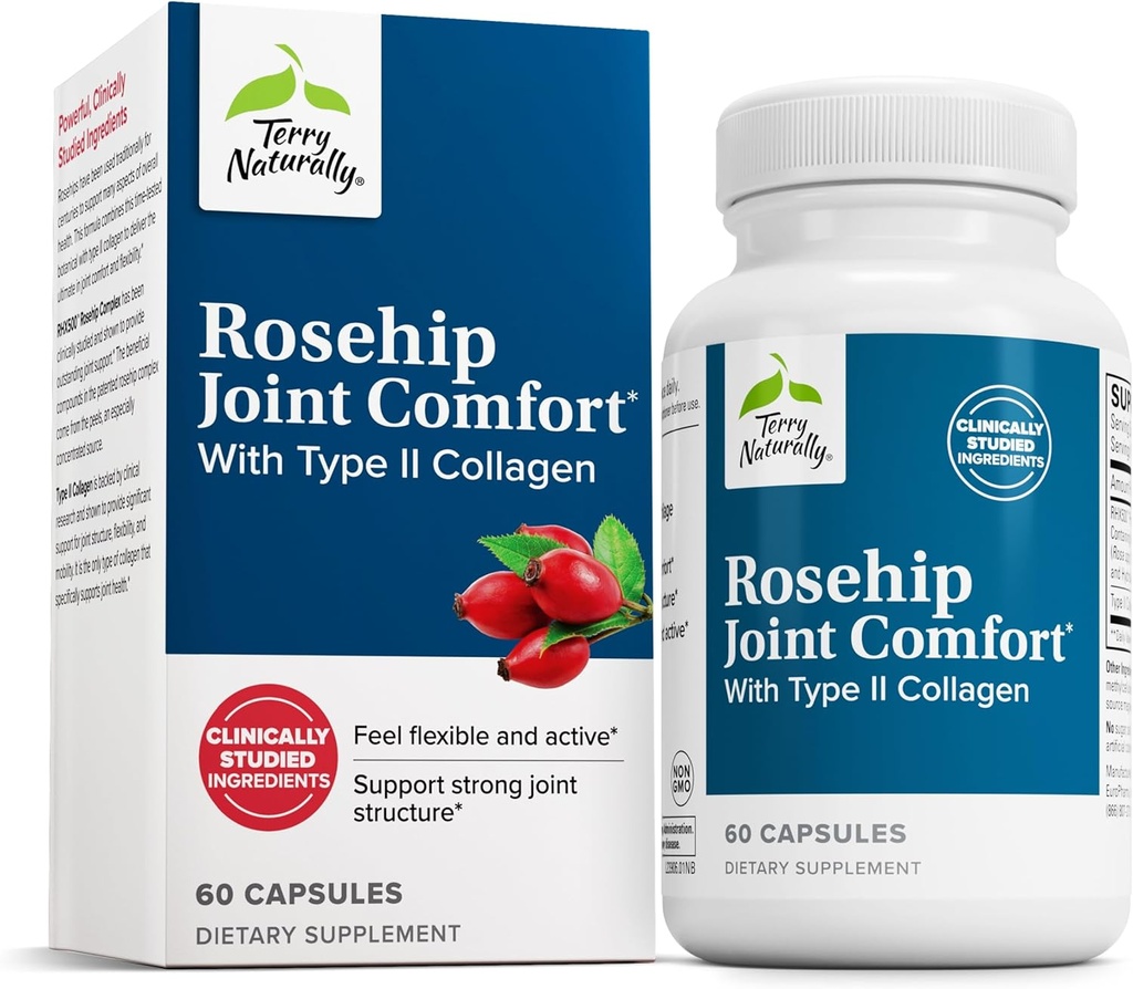 Terry Rosehip Joint Comfort - Sağlıklı Ortak Hareketlilik ve Flexability Support Supplement - Tip II Collagen ile Tamam - Ortak Yapı ve Kartilage Supplement - 60 Capsules