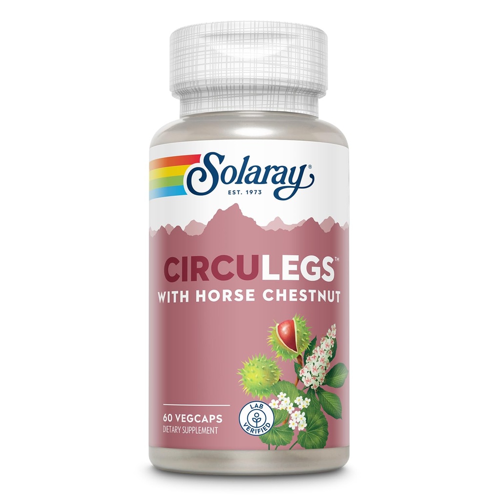 SOLARAY CircuLegs with Horse Chestnut Extract, Gotu Kola, Butcher's Broom, and More, Circulation and Vein Support for Health Legs, 60-Day Guarantee, Lab TY (30 Serv, 60 VegCaps)