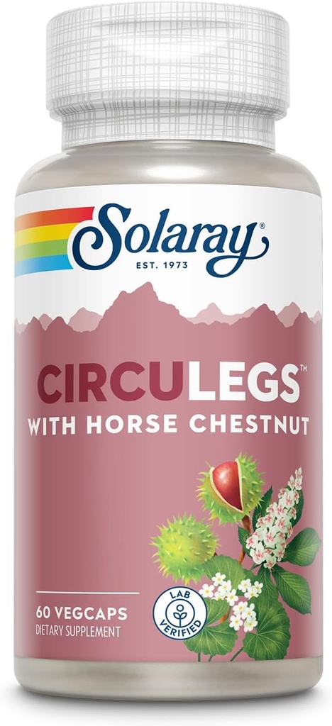 SOLARAY CircuLegs with Horse Chestnut Extract, Gotu Kola, Butcher's Broom, and More, Circulation and Vein Support for Health Legs, 60-Day Guarantee, Lab TY (30 Serv, 60 VegCaps)