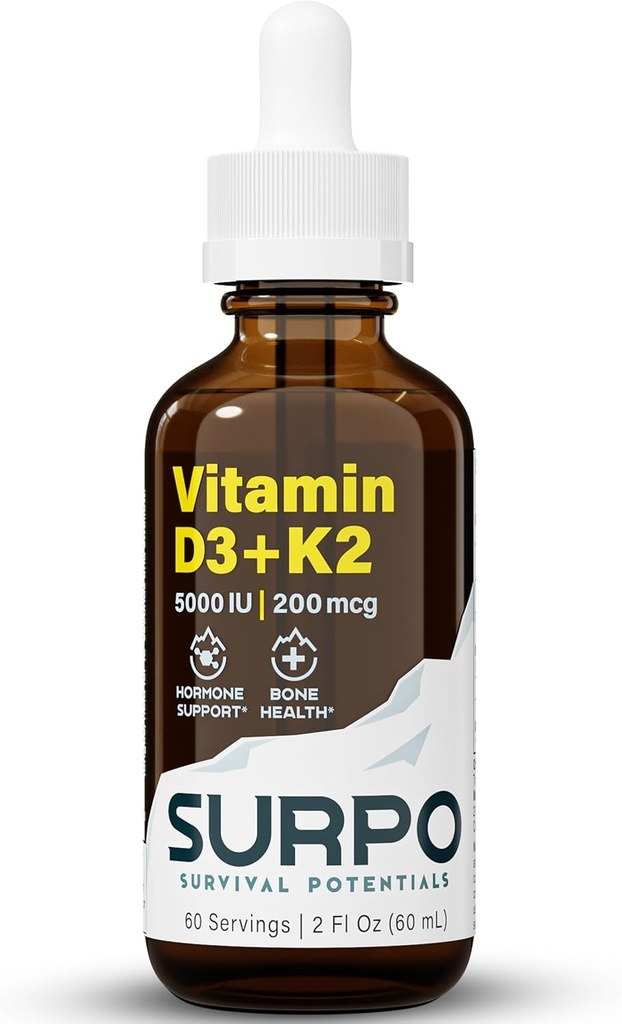 D3 + K2 Omega 3 yağı ile sıvı damlaları - Hormon Destek ve Bone Health için 5000 IU Vitamin D Drops K2 - Sıvı Vitamin D3 ile K2 Ayaklanma - 2Fl Oz Vitamin K2 D3 D3