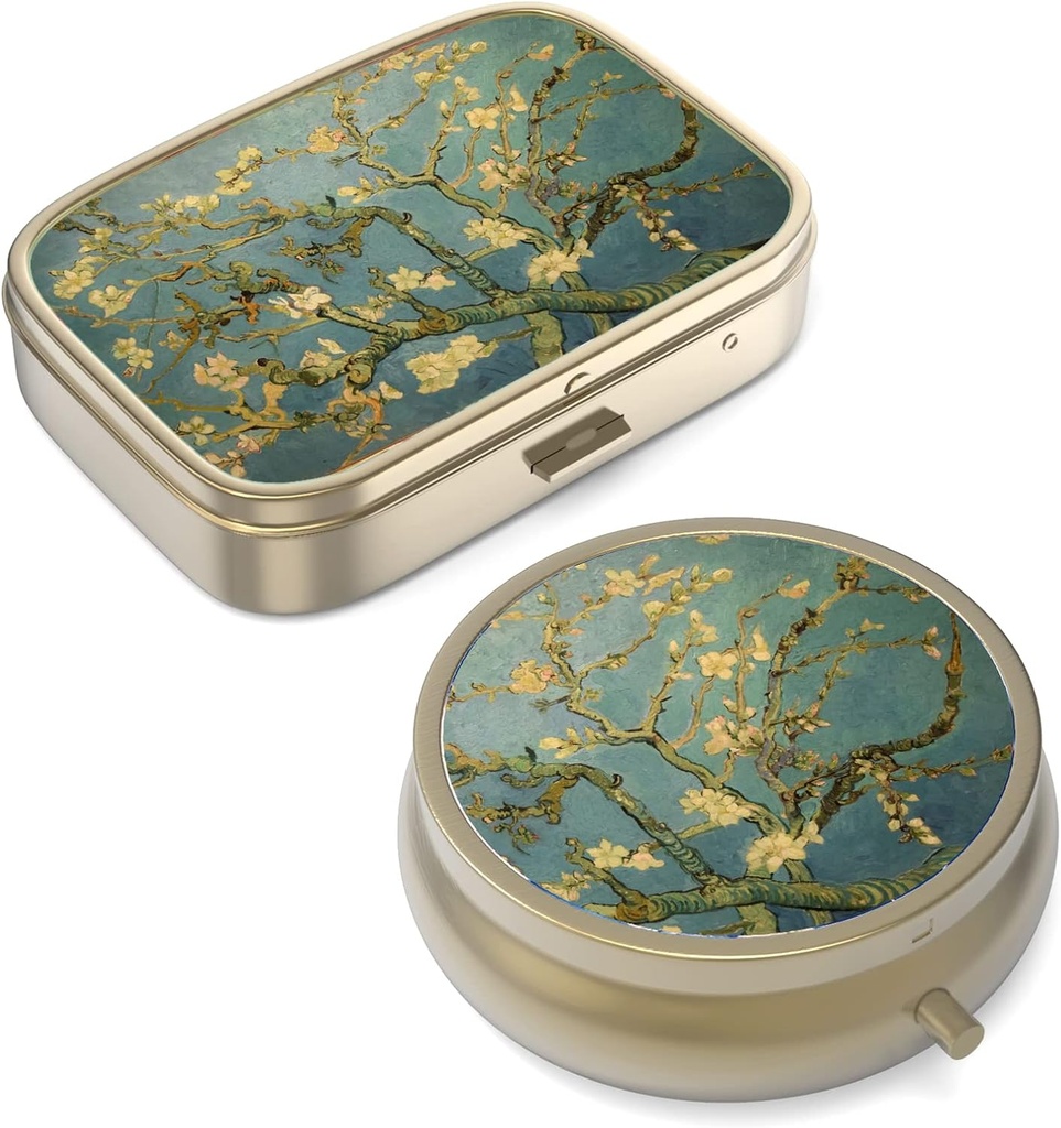 Pill Case Pill Box with Mirror Retro Small Pill Case for Purse or Pocket Bronz Pill Box or Vitamins, Fish Oil, Supplements, Pill Containe Travel Hediyeleri(2ücretli)