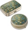 Pill Case Pill Box with Mirror Retro Small Pill Case for Purse or Pocket Bronz Pill Box or Vitamins, Fish Oil, Supplements, Pill Containe Travel Hediyeleri(2ücretli)