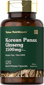 Carlyle Koreli Panax BTC | 1500 mg | 120 Capsules | Non-GMO ve Gluten Free Supplement | Tahoe Beslenme