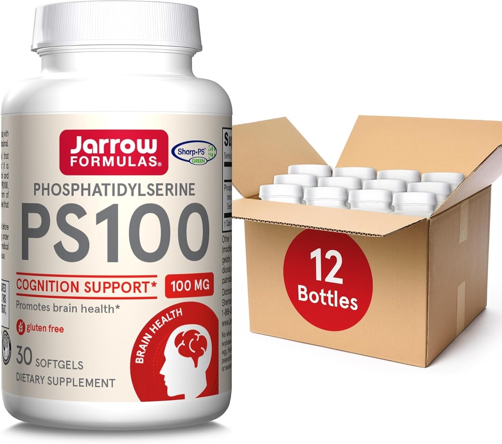 Jarrow Formulas PS100 Phosphatidylserine 100 mg, Brain Health ve Cognition Support için Diyet Supplement, 30 Softgels, 10-30 Day Supply, 12-30 Day Supply, Pack of 12