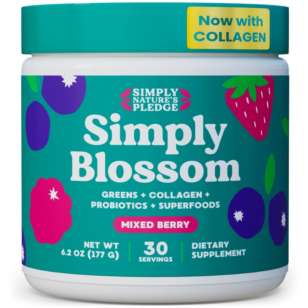 Basitçe Crash Beslenme - Günlük Yeşiller ve Superfood Toz + Collagen + Kadın Digestive Health & Bloating Relief için Probiyotikler. Sağlık Bloom'a Yardım - 30 Günlük Tedarik