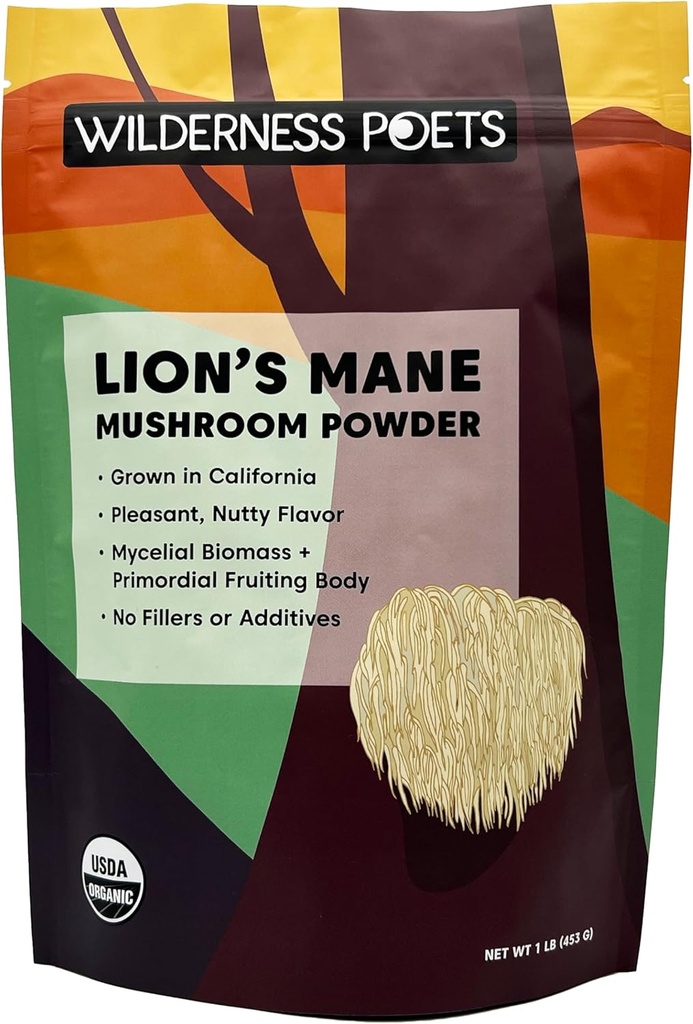 Wilderness Poets, Organik Lions Mane Mushroom Toz - California Grown - Bulk Boyut (16 Ounce - 1 Pound)