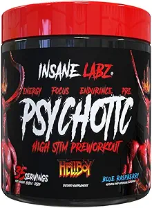 Insane Labz Hellboy Edition, High Stimulant Pre Workout Toz ve NO Branson Beta Alanine, L Citrulline ve Caffeine, Boosts Focus, Energy, Endurance, Nitrik Çimento Seviyeleri, 35 Srvgs, Blue Rasp