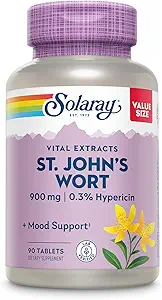 SOLARAY St. Johns Wort Aerial Extract One Daily 900 mg | Standardized w/ 0.3% Hipericin for Mood Stability | Non-GMO | 90 Servisler | 90 Tabletler