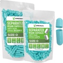 XPRS Nutra Vegan Μέγεθος 0 Χωριστές κάψουλες - 500 Count Premium Άδειες κάψουλες χωρίζονται σε τσάντες - Χάπια 0 Κενό για συμπλήρωμα DIY πλήρωσης (Aqua)