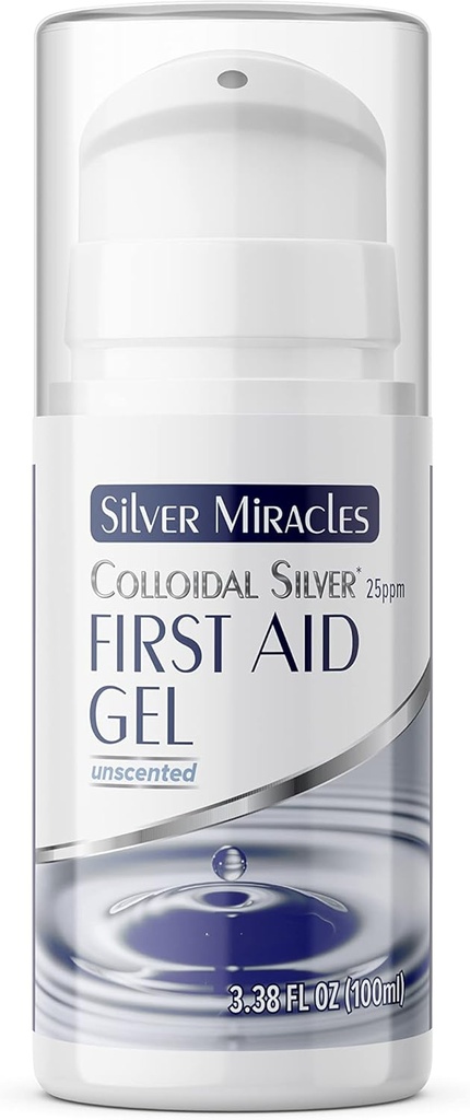 Silver Miracles - Colloidal Silver First Aid Gel - Airless Şişe - Nano Silver Gel Yara Bakımı - Burns, Sunburns & Irritated Skin - Unscented -3.38 OZ - 25 PPM