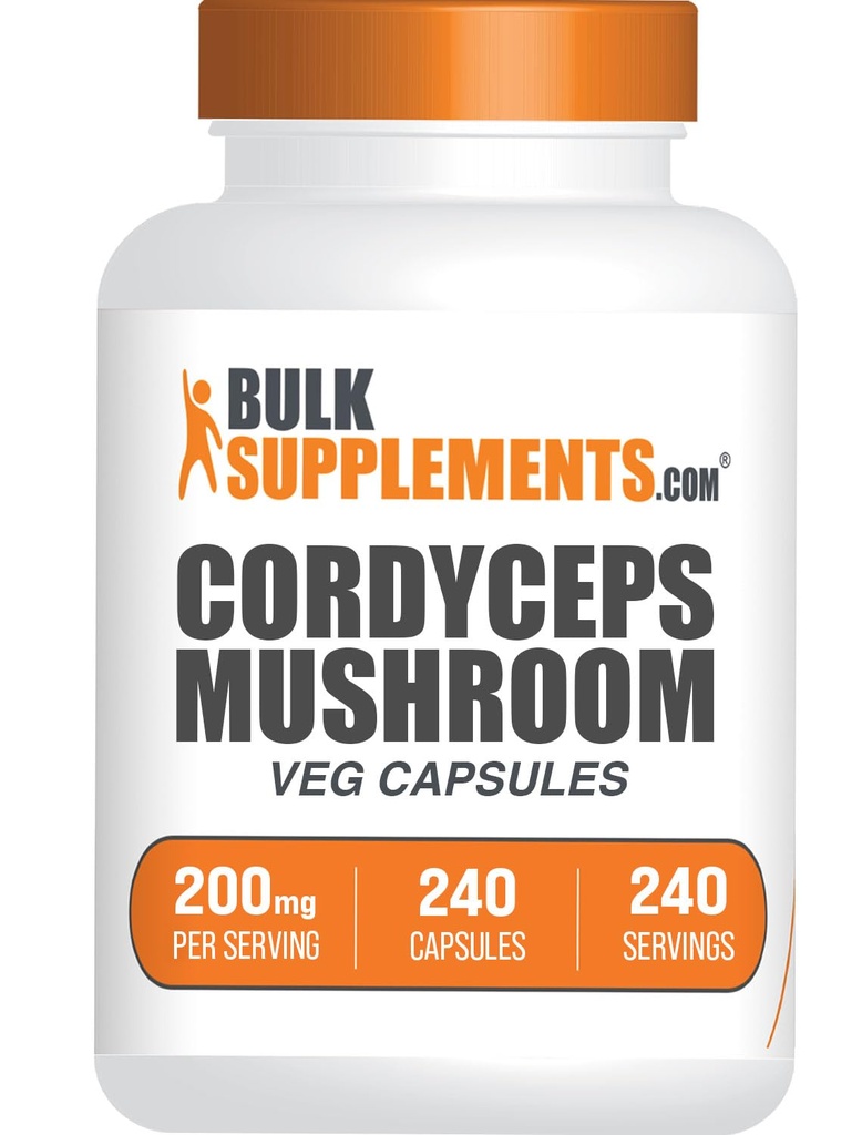 BulkSupplements.com Cordyceps Mushroom Capsules - Cordyceps Sinensis - Gluten Free, 2000 mg Equivalent Service - 1 Capsule per Service, 240 Veg Capsules (Pack of 1)
