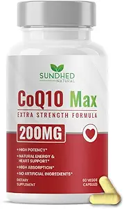 CoQ10 200 mg Vegan, Ultra CoQ10 - Ultra High Abvitamin Coenzyme Q10 Supplements - Vascular ve Heart Health için Antioksit ve Enerji Üretimi - 2 Ay Supply - 60 Kont