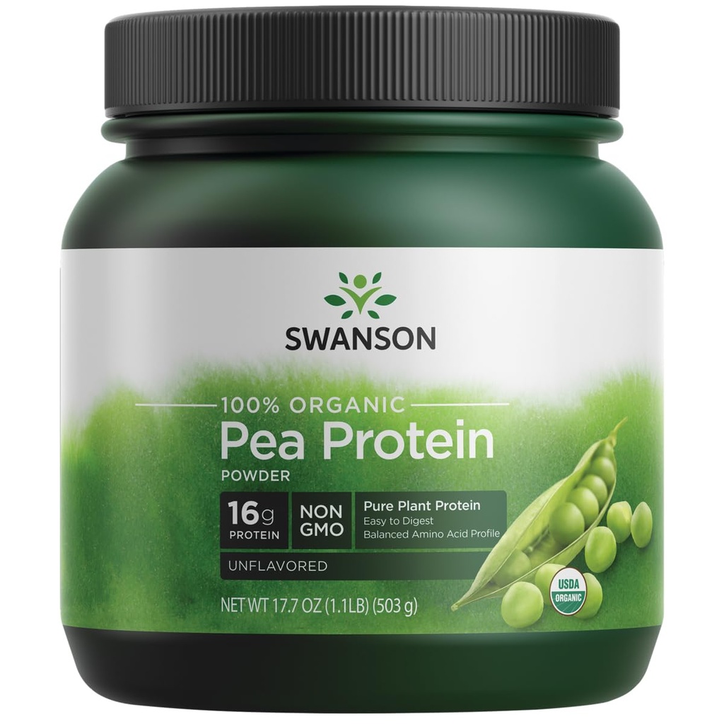 Swanson %100 sertifikalı organik Pea protein Toz Non-GMO 1.1 lb (503 g) Pwdr