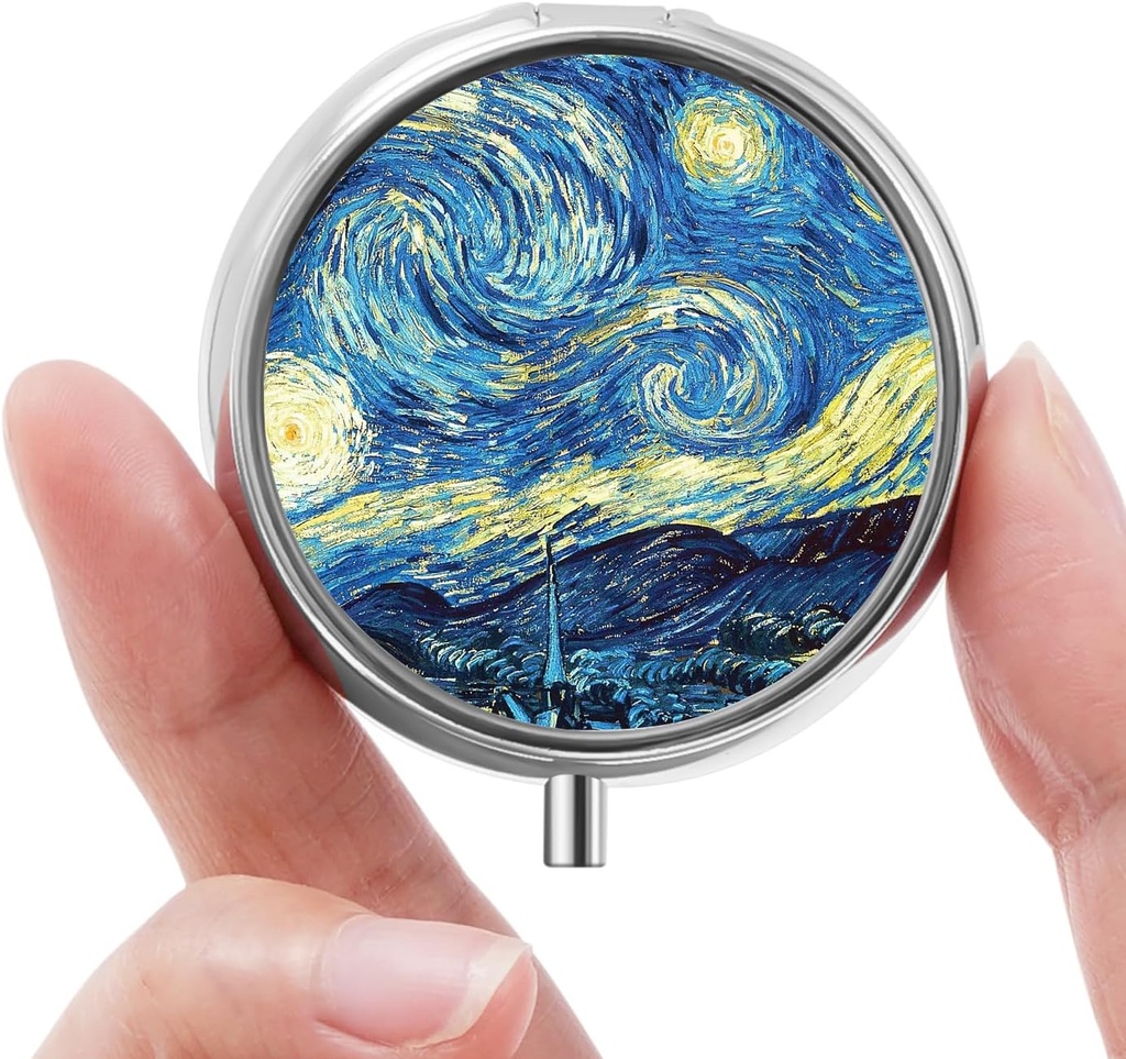 Mini Pill Box, Small Pill Box, Portable Pill Box, Cute Pill Organizer for Vitamins, Drugs, Fish Oil and Supplements (Mavi Moon)