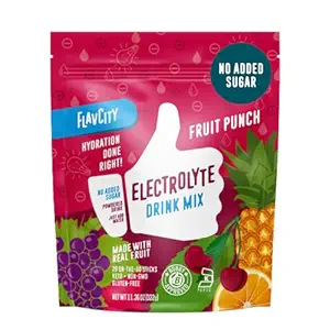 FlavCity Fruit Punch Electrolytes Toz Paketleri - 28 Hydration Packets - Nodrew Sugar - Hydration Toz with Real Fruit & Unrefined Sea Salt - Keto & Gluten-Free (28 Stick Packs)