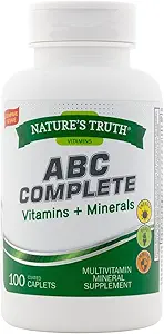 Nature's Truth ABC Vitamins + Minerals Multivitamin Mineral Supplement - 100 Kaplamalı Caplets, Pack of 2