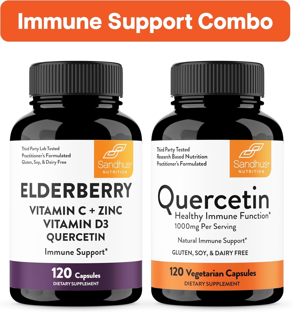 Sandhu'nun Immune Support Combo | Elderberry & Quercetin Capsules Sche | Destekler Immune Health