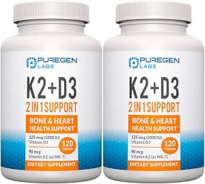 1 Yüksek Potency Formula 90mcg Vitamin K2 (MK7) ve 5000 IU Vitamin D3 Bone and Heart Health | Non-GMO Formula D3 & K2 Kompleks, Toplam 240 Capsules I 8 Ay Supply