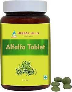 HERBAL HILLS Alfalfa Tabletleri | 120 Kont | Vitamin Kaynağı | Doğal Yeşil Superfoods