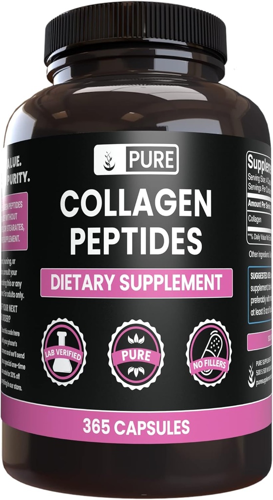 PURE ORIGINAL INGREDIENTS CollagenRED (365 Capsules) Magnezyum Or Rice Fillers, Always Pure, Lab TY